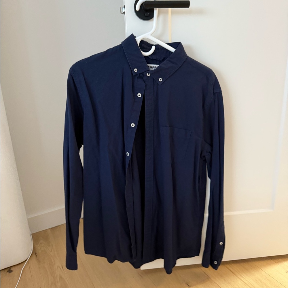 Express dark blue long sleeve button up shirt